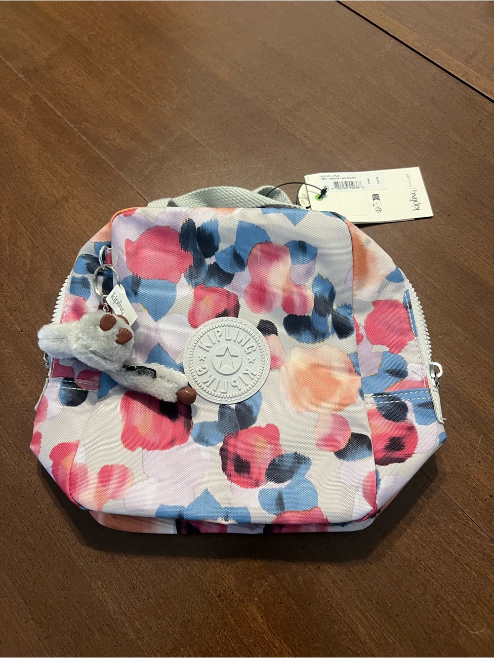 KIPLING | FLORAL INSULATED INSIDE LUNCH BAG WITH MONKEY KEYCHAIN